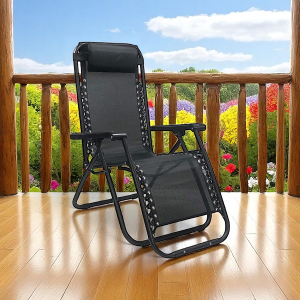 LOUIS reclining outdoor relax chair in BLACK textilene fabric