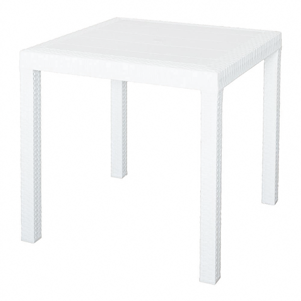 Table carrée DALLAS 80x80cm à l'intérieur en imitation rotin blanc