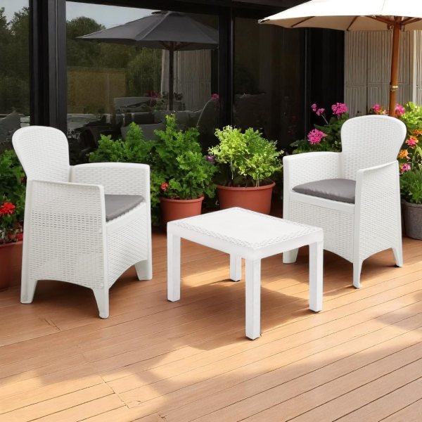 Salottino da giardino Bianco polipropilene BORIA 2 poltrone e 1 tavolino