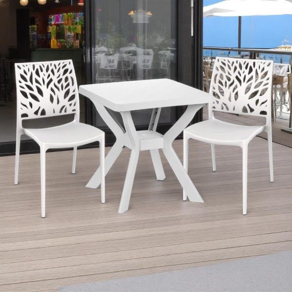 Square white outdoor table in polypropylene 70x70 cm VEKAR
