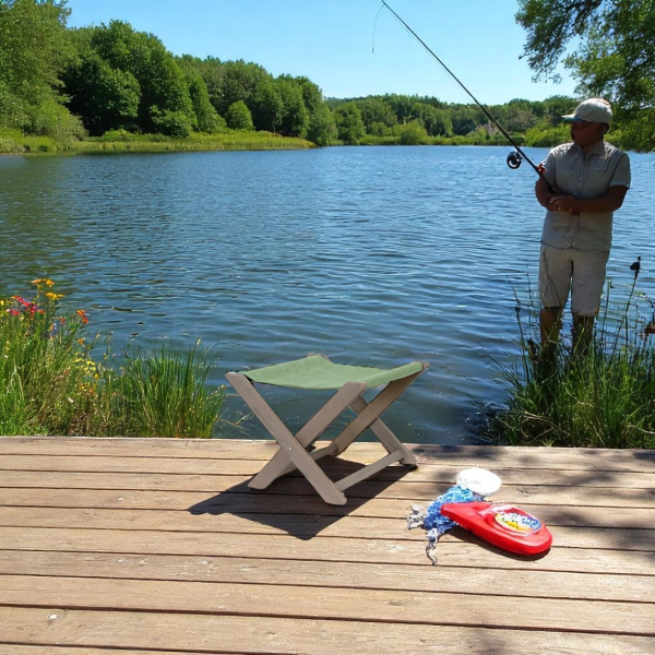 Sgabello da pesca pieghevole in legno e tela verde MICOS