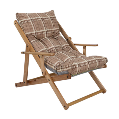 Poltrona in legno pieghevole 3 posizioni - cuscino tessuto Nocciola