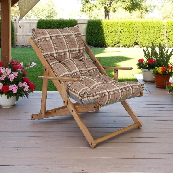 Poltrona in legno pieghevole 3 posizioni - cuscino tessuto Nocciola