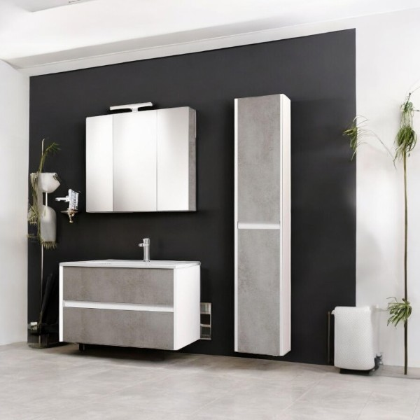 Suspended modern bathroom cabinet 81 cm base ,with 2 drawers, with sink,Light Cement 