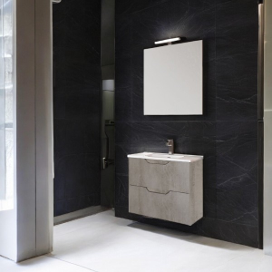 Meuble de salle de bain suspendu moderne et peu encombrant 62 cm avec 2 tiroirs et poignées rainurées effet béton