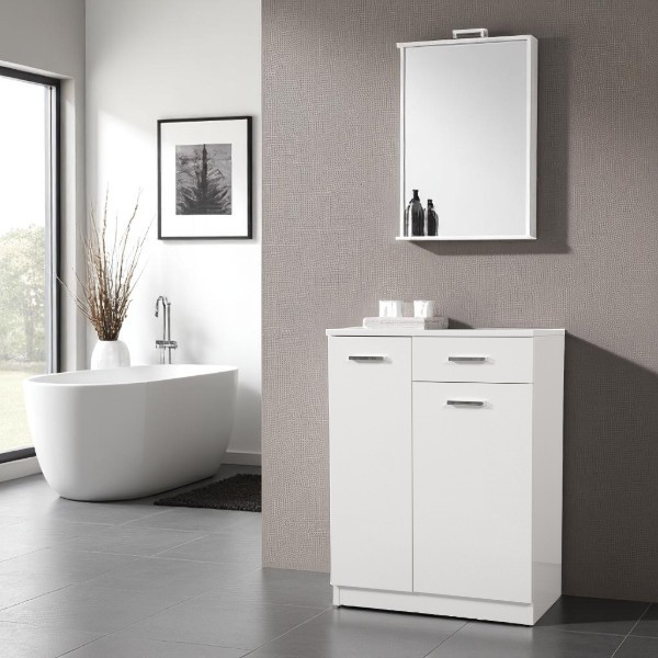 Multipurpose furniture 60x34 with 2 doors and CLASSIC Glossy White drawer