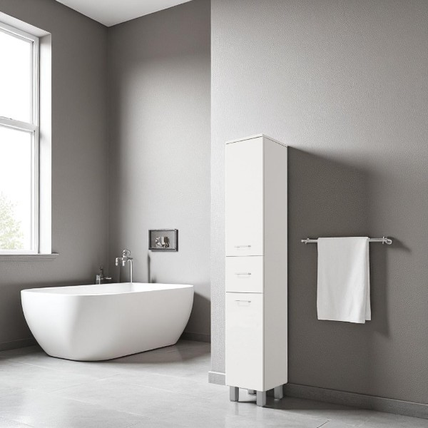 Colonna singola a terra GAIA con 2 ante e 1 cassetto H195 Bianco Lucido