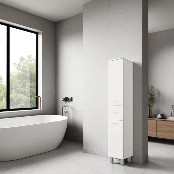 Colonne simple sur pied GAIA 2 portes gauche et 1 tiroir H195 Blanc Brillant