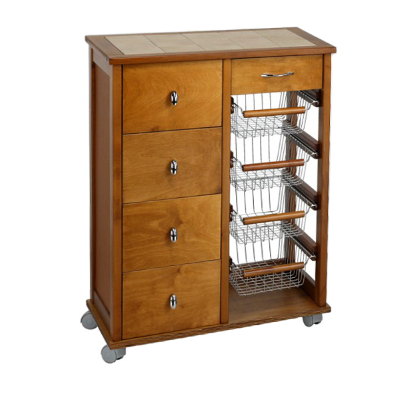 Küchenwagen aus Eichenholz mit 4 Schubladen und 4 Körben – OTELIA
