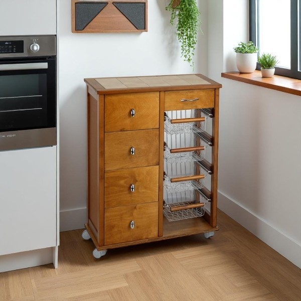 Küchenwagen aus Eichenholz mit 4 Schubladen und 4 Körben – OTELIA
