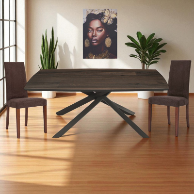 Sedia imbottita Denver in tessuto Marrone gamba noce - Set 2