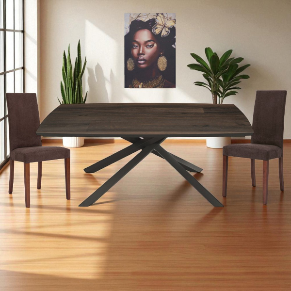 Sedia imbottita Denver in tessuto Marrone gamba noce - Set 2