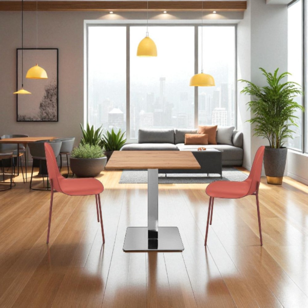 Tavolo bar pub ristorante 70x70 cm base argento e piano laminato Rovere H 75