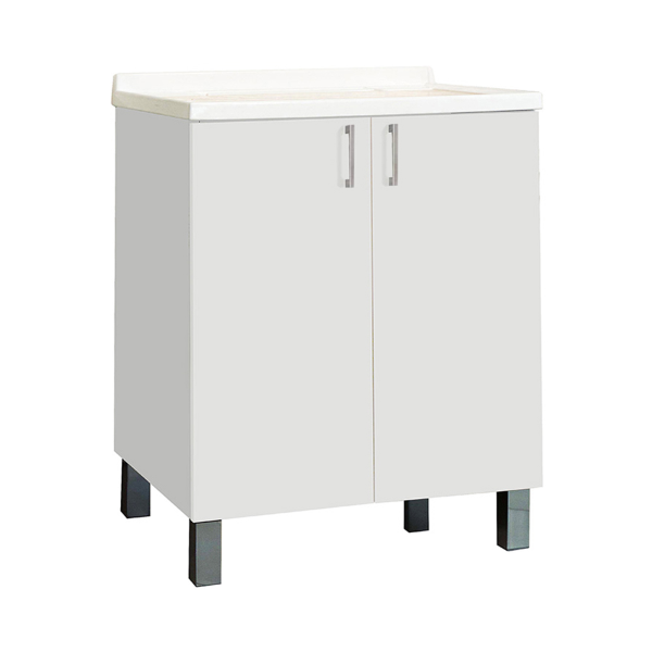Mueble de lavandería 60x60 con lavabo de metacrilato y 2 puertas blancas
