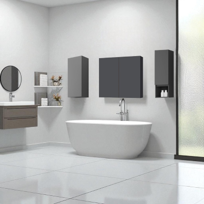 Suspended semi-column 1 door left and low open compartment H90 Matt Graphite