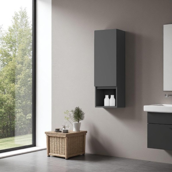 Suspended semi-column 1 door left and low open compartment H90 Matt Graphite