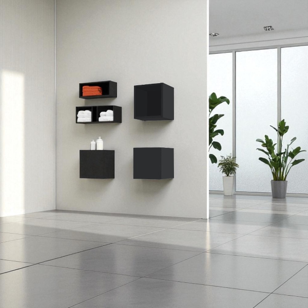 Suspended cube wall unit with door Graphite Opaco 30x30 cm