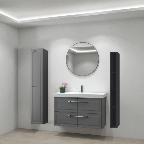 MAYA suspended bathroom column reversible with 2 doors Matt Graphite