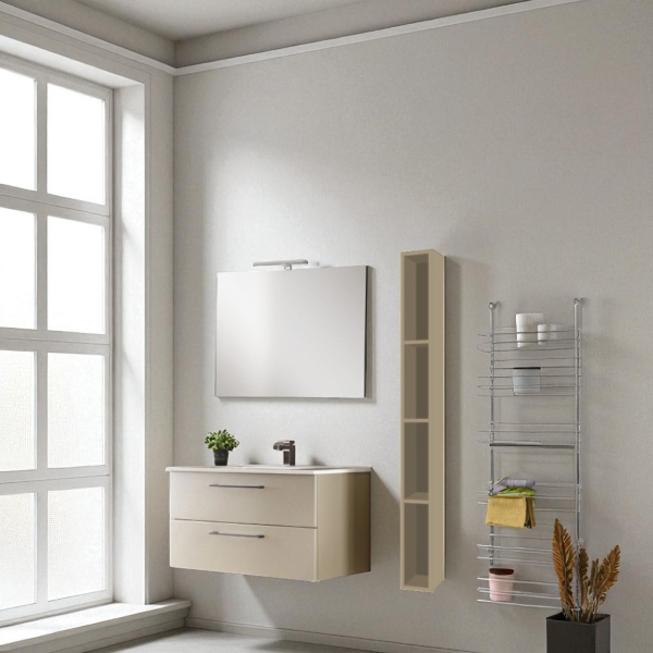 102 cm suspended bathroom cabinet with integrated sink and matt dove gray mirror - MAYA1