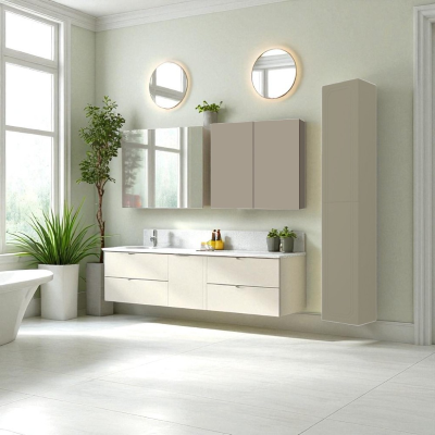 Estante doble de madera 70x71 cm con estantes internos Taupé mate