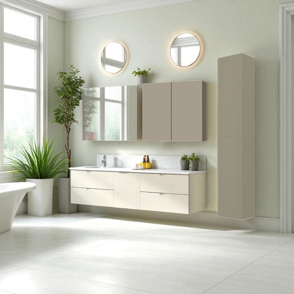 Estante doble de madera 70x71 cm con estantes internos Taupé mate