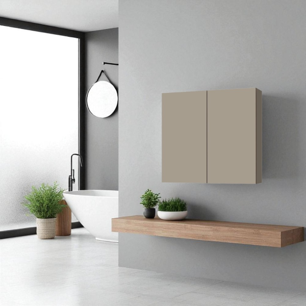 Estante doble de madera 70x71 cm con estantes internos Taupé mate