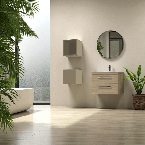 Suspended cube wall unit with open compartment in Opaque Dove Grey 30x30 cm