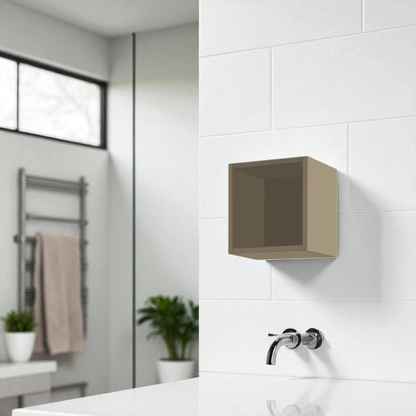 Suspended cube wall unit with open compartment in Opaque Dove Grey 30x30 cm