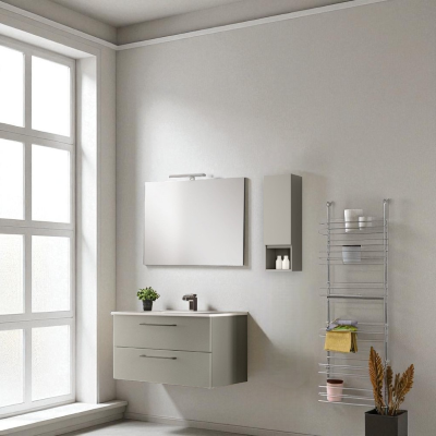 Mobile da bagno sospeso 102 cm con lavabo integrato e specchio Creta Opaco - MAYA1
