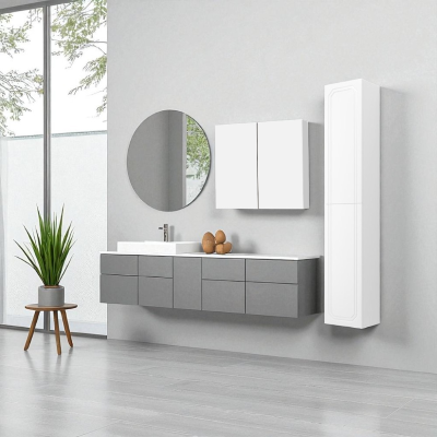 Double wooden shelf 70x71 cm with internal shelves Glossy White