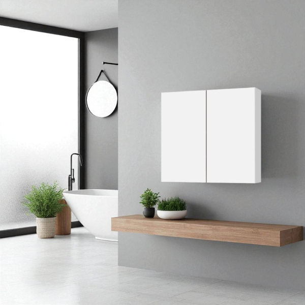 Double wooden shelf 70x71 cm with internal shelves Glossy White