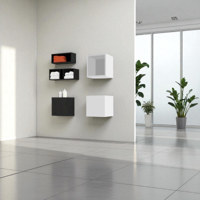 Suspended cube wall unit with open compartment Glossy White 30x30 cm
