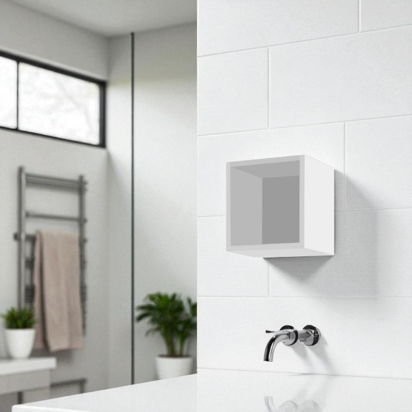 Suspended cube wall unit with open compartment Glossy White 30x30 cm