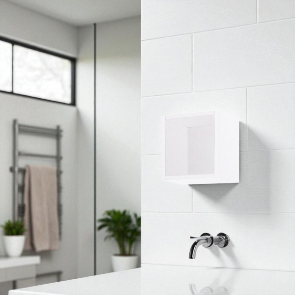 Suspended cube wall unit with open compartment White Ash 30x30 cm