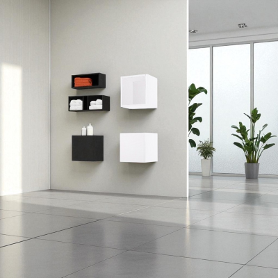 Suspended cube wall unit with door White Ash 30x30 cm