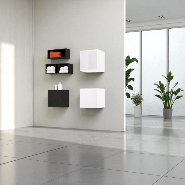 Suspended cube wall unit with door White Ash 30x30 cm