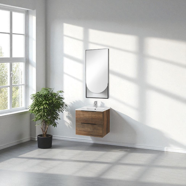 Suspended bathroom cabinet 60 cm with LED light mirror BALI tobacco