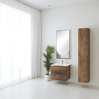 Suspended bathroom cabinet 60 cm with LED light mirror BALI tobacco