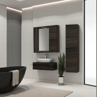 Bathroom mirror 60 cm 1 smooth door and Olmo Caffè LED light