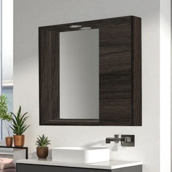 Bathroom mirror 60 cm 1 smooth door and Olmo Caffè LED light