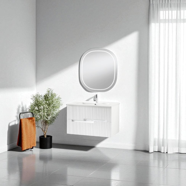 RIGHE bathroom cabinet 70 cm 2 drawers White Larch and Front LED mirror