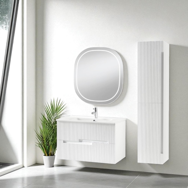 RIGHE bathroom cabinet 70 cm 2 drawers White Larch and Front LED mirror