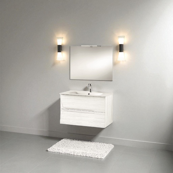 Mobile bagno sospeso HAITI 80 cm Larice Bianco specchio e lampada LED 