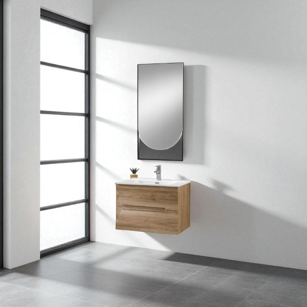 Suspended bathroom cabinet 70 cm Nodi Oak with sink and LED mirror - HAITI