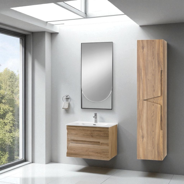 Wende-Badezimmersäule HAITI aus geknoteter Eiche, 160 cm