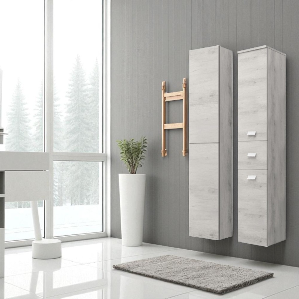 Single suspended column with 2 doors and 1 drawer 182H White Oak