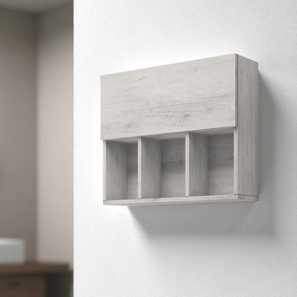 Multipurpose wall unit 71x60 with White Oak door and open compartments