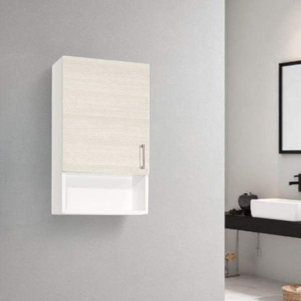 Suspended wall unit with open compartment and 43x71 White Elm door