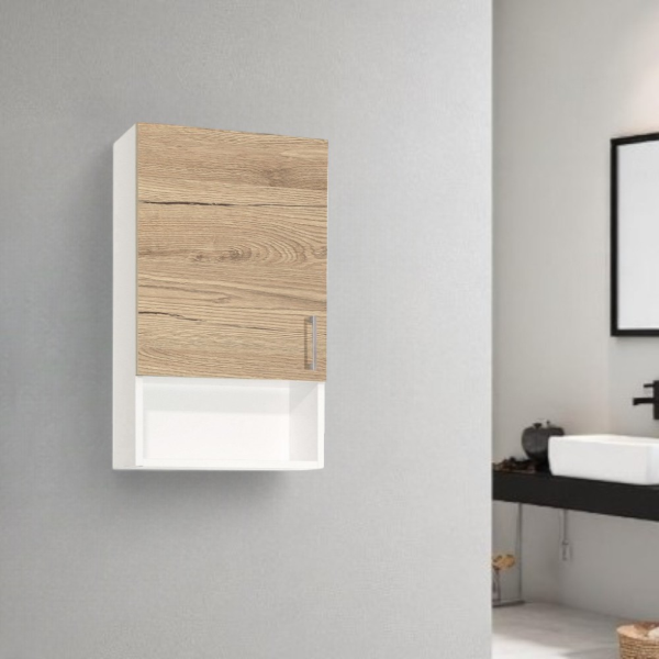 Suspended wall unit with open compartment and right door 43x22 Natural Oak