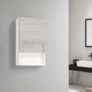 Hängeschrank mit offenem Fach und 43x71 Tür aus weißer Eiche